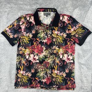 Paisley & Gray Shirt Men Large Black Tropical Floral Snakes Polo Ribbed Collar